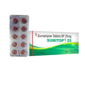 Sumitop 25 mg sumatriptan tablets product pack